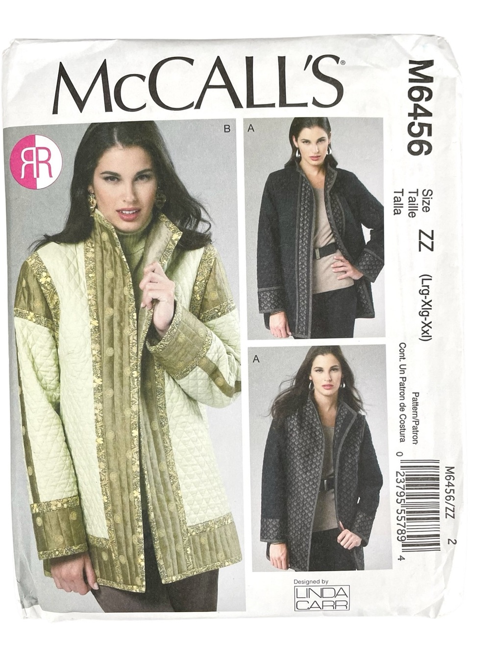 McCalls 6456 Reversible Jackets Lined Open Front Misses Sz L XL XXL Sewing Plus
